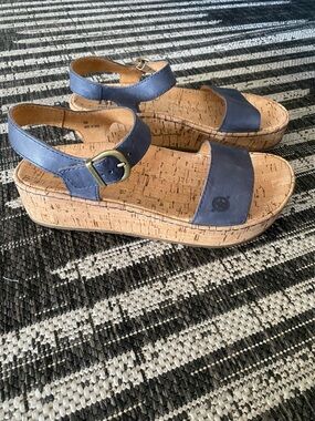 Sari Sandal by Born Navy Cork Platform Ankle Strap Size 6